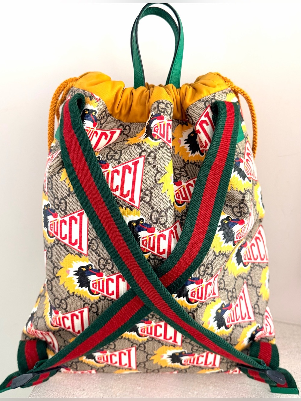 GUCCI GG Supreme Monkey Baboon Print Drawstring Backpack 550775 EUC + COA - Picture 2 of 14